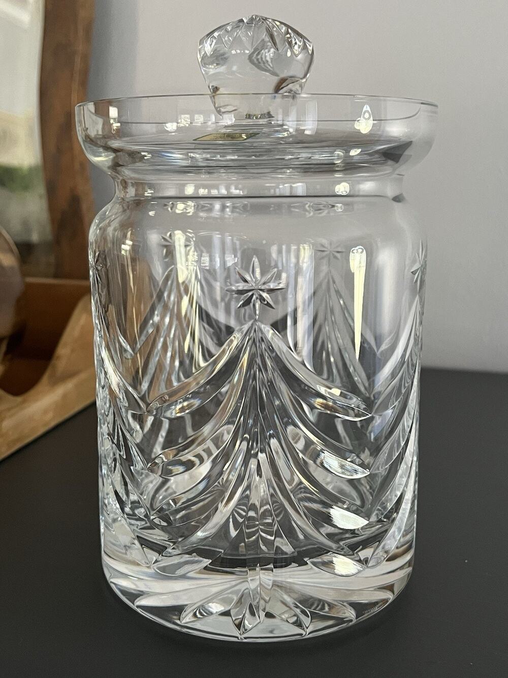 Waterford Marquis Crystal Christmas Tree Cut Biscuit Cookie Jar Slovenia 7”